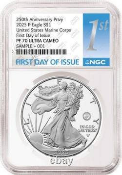 2025 P Silver Eagle Marine 250th Anniversary Privy NGC PF70 FDOI 1st presale