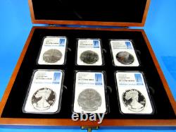 2025 (P), W, S, 6-Coin, American Silver Eagle Year Set NGC Pf/MS 70 FDOI