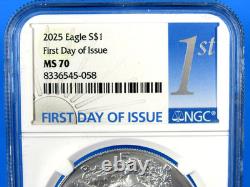 2025 (P), W, S, 6-Coin, American Silver Eagle Year Set NGC Pf/MS 70 FDOI