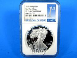 2025 (P), W, S, 6-Coin, American Silver Eagle Year Set NGC Pf/MS 70 FDOI