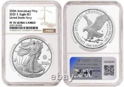 2025-S (PF70) Proof American Silver Eagle U. S. NAVY Privy $1 NGC