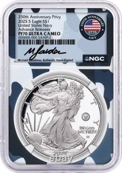 2025 S Silver Eagle 250th Anniv U. S. Navy Privy NGC PF70 UCAM Advance Releases