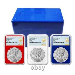 2025 (W) $1 American Silver Eagle 3pc Set NGC MS70 ER West Point Star Label Red