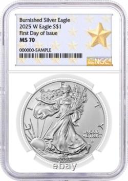 2025 W $1 Burnished Silver Eagle NGC MS70 First Day of Issue West Point Star