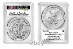 2025-W Burnished Silver Eagle Advanced Release PCGS SP70 Damstra Signed- Presale
