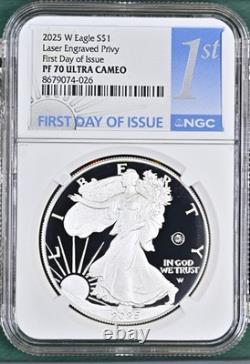 2025-W Proof Silver Eagle Laser Privy NGC PF70 First Day of Issue