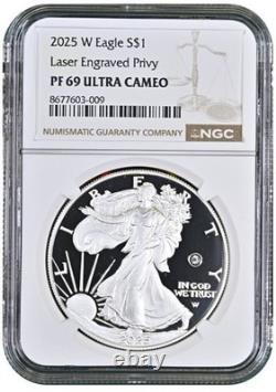 2025 W Silver American Eagle S$1 Laser Privy NGC PF69 Ultra Cameo