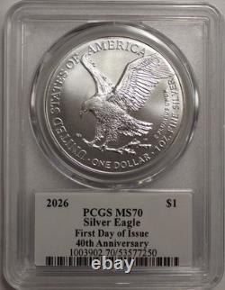 2026 $1 1 oz Silver Eagle 40th Anniversary PCGS MS70 First Day of Issue
