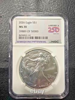 2026 $1 American Silver Eagle NGC MS70 250th Anniversary FIRST 50000 STRIKE