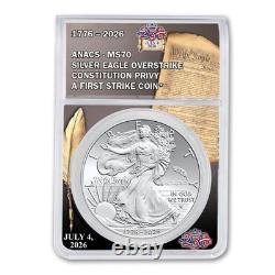 2026 ANACS MS70 Silver Eagle Dual Dated Daniel Carr Constitution Overstrike