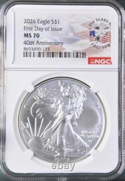 2026 American Silver Eagle $1? ASE 40th ANNIVERSARY/ USA 250? NGC MS70 FDOI