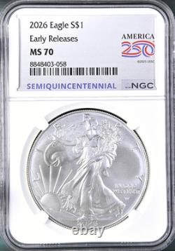 2026 American Silver Eagle $1 SEMIQUINCENTENNIAL? U. S. MINT 250 NGC MS70 ER