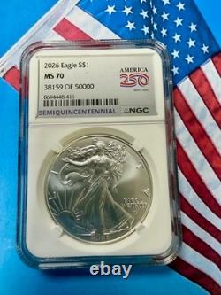 2026 SILVER EAGLE FIRST 50,000 NGC MS70(AMERICA 250 LABEL)38159 Of 50,000-NICE