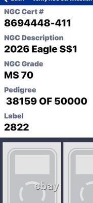 2026 SILVER EAGLE FIRST 50,000 NGC MS70(AMERICA 250 LABEL)38159 Of 50,000-NICE