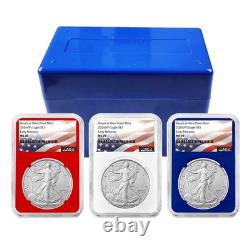 2026 (W) $1 American Silver Eagle 3pc Set NGC MS70 ER Flag Label Red White Blue