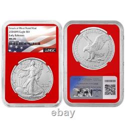 2026 (W) $1 American Silver Eagle 3pc Set NGC MS70 ER Flag Label Red White Blue