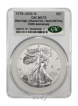 2026 W (MS70) Enhanced Uncirculated American Silver Eagle $1 ASE CAC Graded Bell
