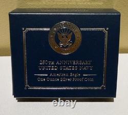 250th Anniversary US Navy American Eagle One Ounce Silver Proof Coin In Hand