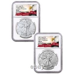 2-Coin Set 2021 American Silver Eagle T1 Last Day First T2 Production NGC