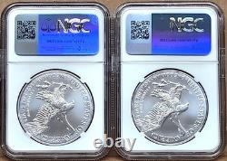 2 coin set 2024 and 2025 p silver eagle with privy ngc ms70 brown
