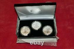 3 American Silver Eagle Coins In U. S Mint Box As Shown Bu 2019 2020 2021