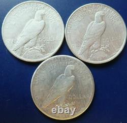 3 Coin Lot VG-XF 1923 P/D/S Peace US Silver Dollar 90% US Set Eagle Reverse