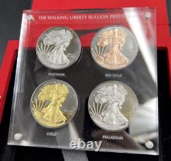 4 Coin Set 2015 1 Oz ASE American Silver Eagle with Metal Overlays in Case