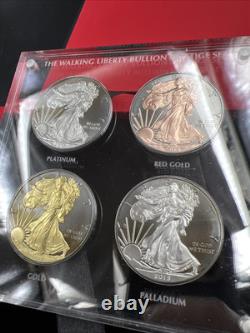 4 Coin Set 2015 1 Oz ASE American Silver Eagle with Metal Overlays in Case