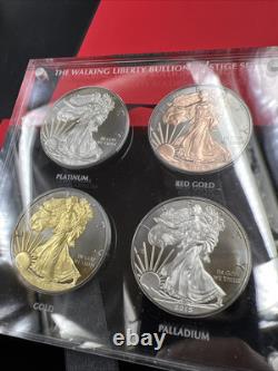 4 Coin Set 2015 1 Oz ASE American Silver Eagle with Metal Overlays in Case