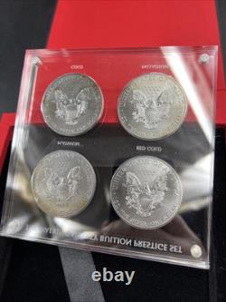 4 Coin Set 2015 1 Oz ASE American Silver Eagle with Metal Overlays in Case