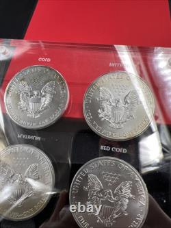 4 Coin Set 2015 1 Oz ASE American Silver Eagle with Metal Overlays in Case