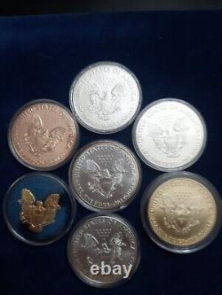 99.9 Colorized Silver Eagles Lot Of 7