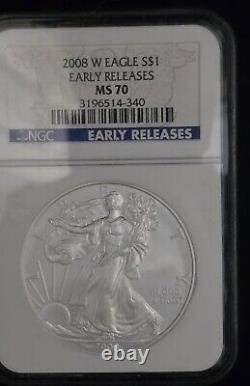 AMERICAN SILVER EAGLES 2007W, 2008W, 2011,2021S Mixed Lot Graded MS70 MS69