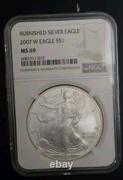 AMERICAN SILVER EAGLES 2007W, 2008W, 2011,2021S Mixed Lot Graded MS70 MS69