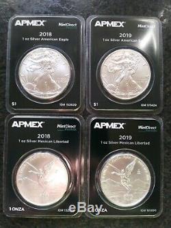 APMEX Mintdirect Premier 1 Oz. 999 Silver 4 Coin Lot. Four Ounce. Eagle Libertad