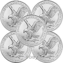 A Lot of 5 2022 American Eagle Coins 1 oz. 999 Fine Silver BU Uncirculated