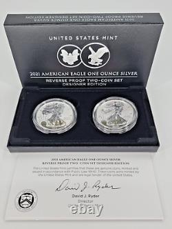 American Eagle 2021 One Ounce Silver Reverse Proof Two-Coin Set 21XJ Fast Ship