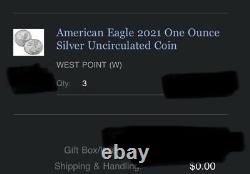 American Eagle 2021 One Ounce Silver Uncirculated Coin LOT OF 3 SEALED