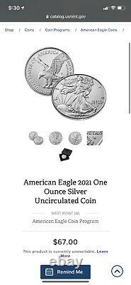 American Eagle 2021 One Ounce Silver Uncirculated Coin LOT OF 3 SEALED