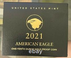 American Eagle 2021 One-Tenth Ounce Gold Coin W MINT 21EEN OGP & COA RARE