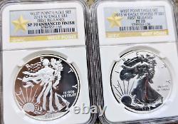 American Eagle-west Point Mint-2 Coin-set-fr-enhanced Sp70 & Reverse Proof Pf70