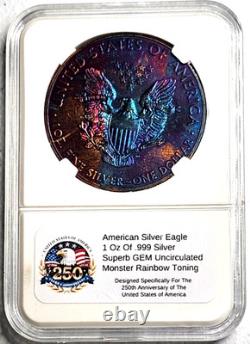 American Silver Eagle 2012 (1 Oz. 999) Monster Rainbow Toning Gem Uncirculated