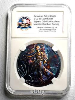 American Silver Eagle 2012 (1 Oz. 999) Monster Rainbow Toning Gem Uncirculated