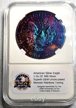 American Silver Eagle 2012 (1 Oz. 999) Monster Rainbow Toning Gem Uncirculated
