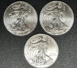 American Silver Eagle BU 1 Oz Coins $1 Dollar Uncirculated Brilliant Lot of 3