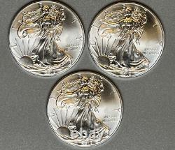 American Silver Eagle BU 1 Oz Coins $1 Dollar Uncirculated Brilliant Lot of 3