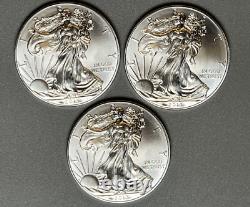 American Silver Eagle BU 1 Oz Coins $1 Dollar Uncirculated Brilliant Lot of 3