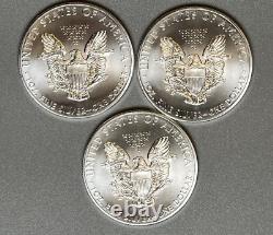 American Silver Eagle BU 1 Oz Coins $1 Dollar Uncirculated Brilliant Lot of 3