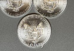 American Silver Eagle BU 1 Oz Coins $1 Dollar Uncirculated Brilliant Lot of 3