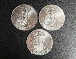 American Silver Eagle BU 1 Oz Coins $1 Dollar Uncirculated Brilliant Lot of 3 American Silver Eagle BU 1 Oz Coins $1 Dollar Uncirculated Brilliant Lot of 3